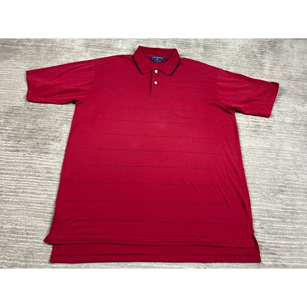 Chesterfield Polo Mens 2XL Red Striped Short Sleeve Pocket Casual Classic Shirt